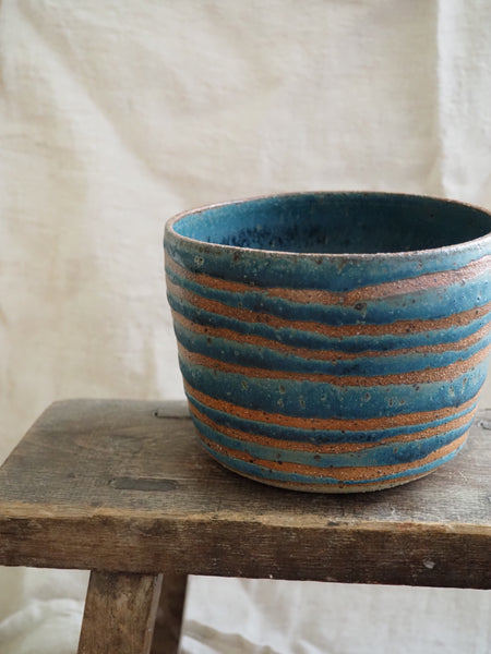 Medium planter - teal with stripes