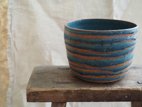 Medium planter - teal with stripes