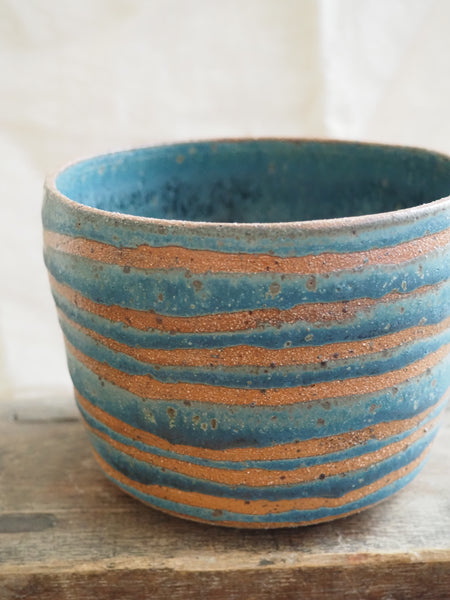 Medium planter - teal with stripes