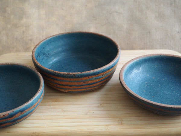 Tapas dish - teal with stripes