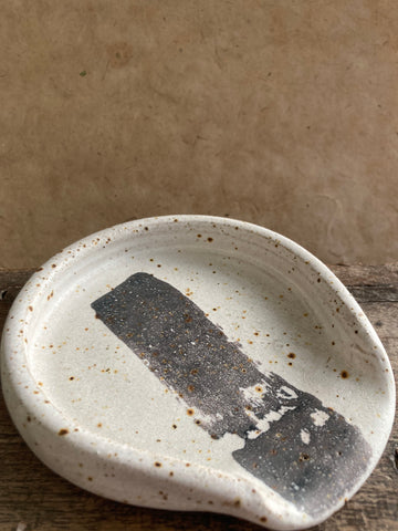 Spoon rest - white with charcoal stripe