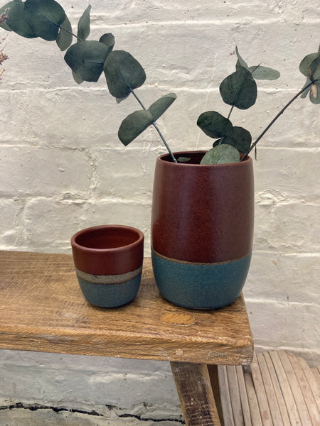 Large vase - teal and tenmoku
