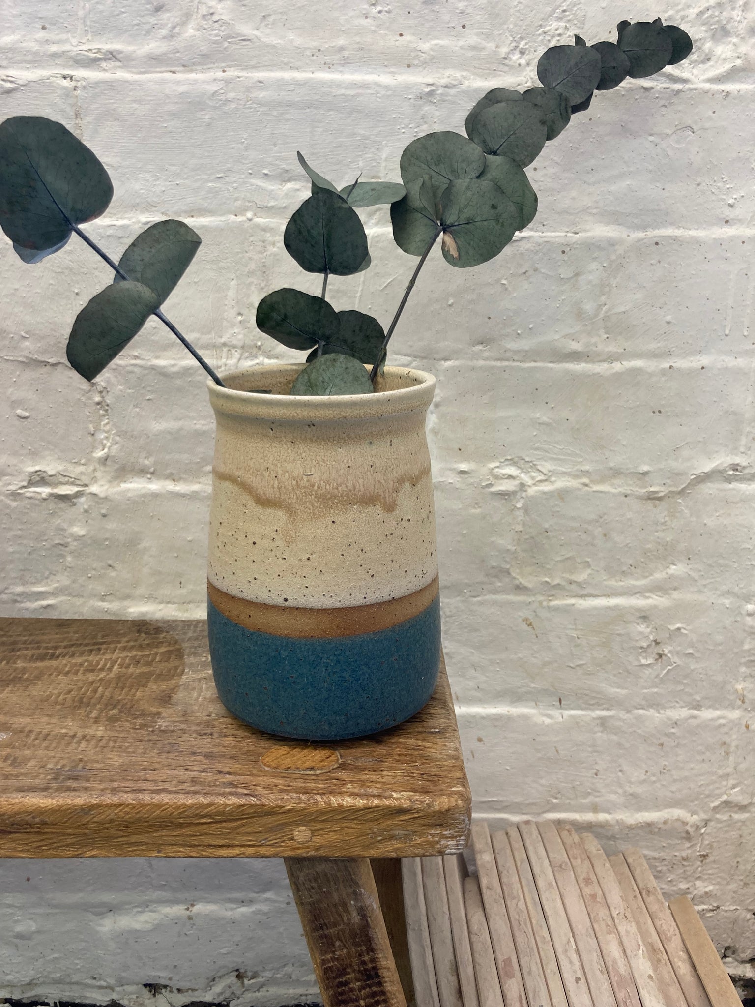 Large vase - cream and teal