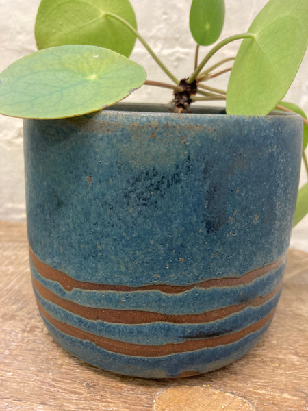 Medium planter - teal with stripes