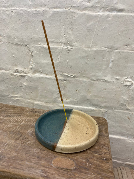 Incense holder - cream and teal