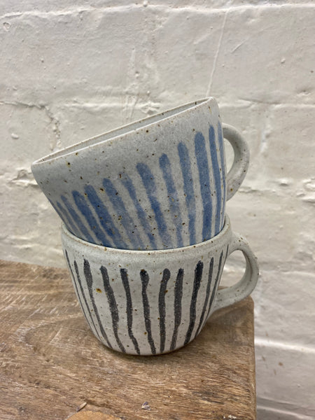 Mug - white with blue stripes