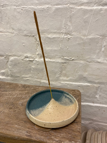 Incense holder - teal and cream