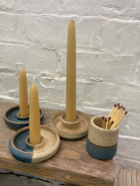 Striker pot for long matches- cream and teal