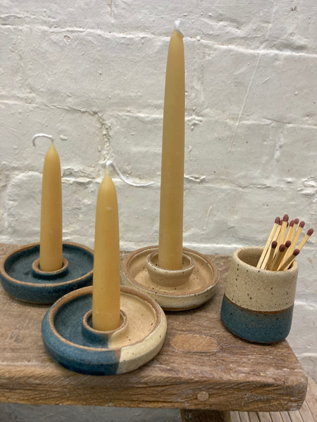 Candle holder - cream and teal