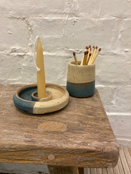 Candle holder - cream and teal