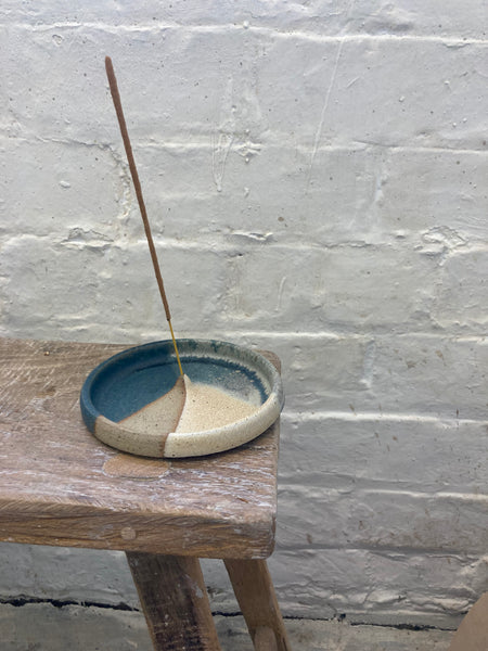 Incense holder - teal and cream