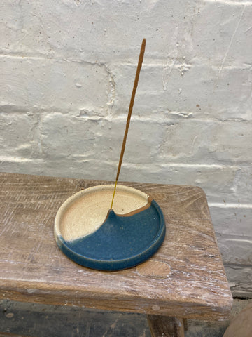 Incense holder - cream and teal