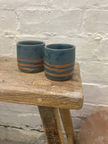Pair of espresso cups - teal with stripes